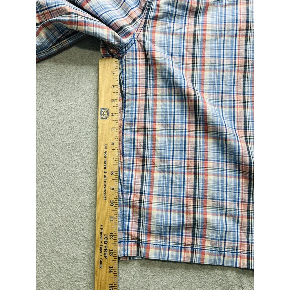 Footaction Shorts Mens 40 Blue Orange Plaid Cotton Casual Cargo Flap Pocket